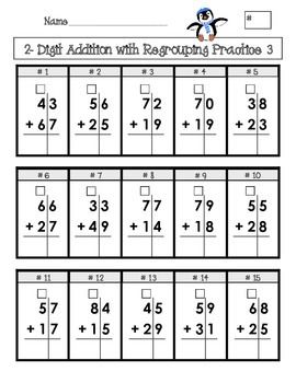 Column 2 Digit Addition With Regrouping Worksheets 2nd Grade