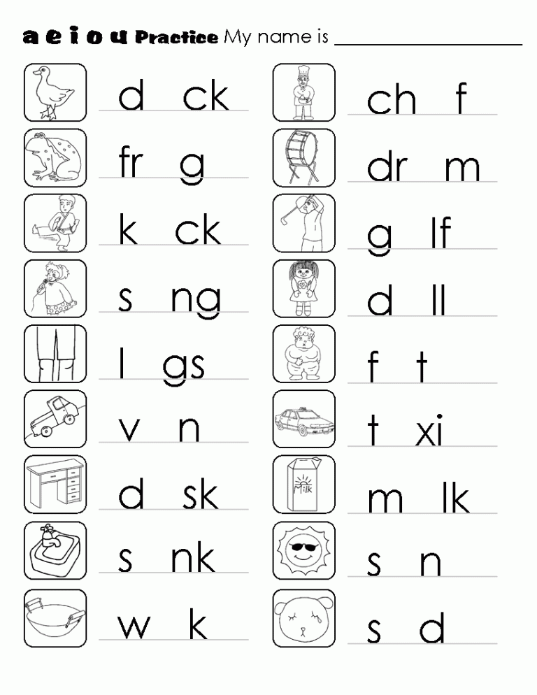 Free Printable Short Vowels Worksheets