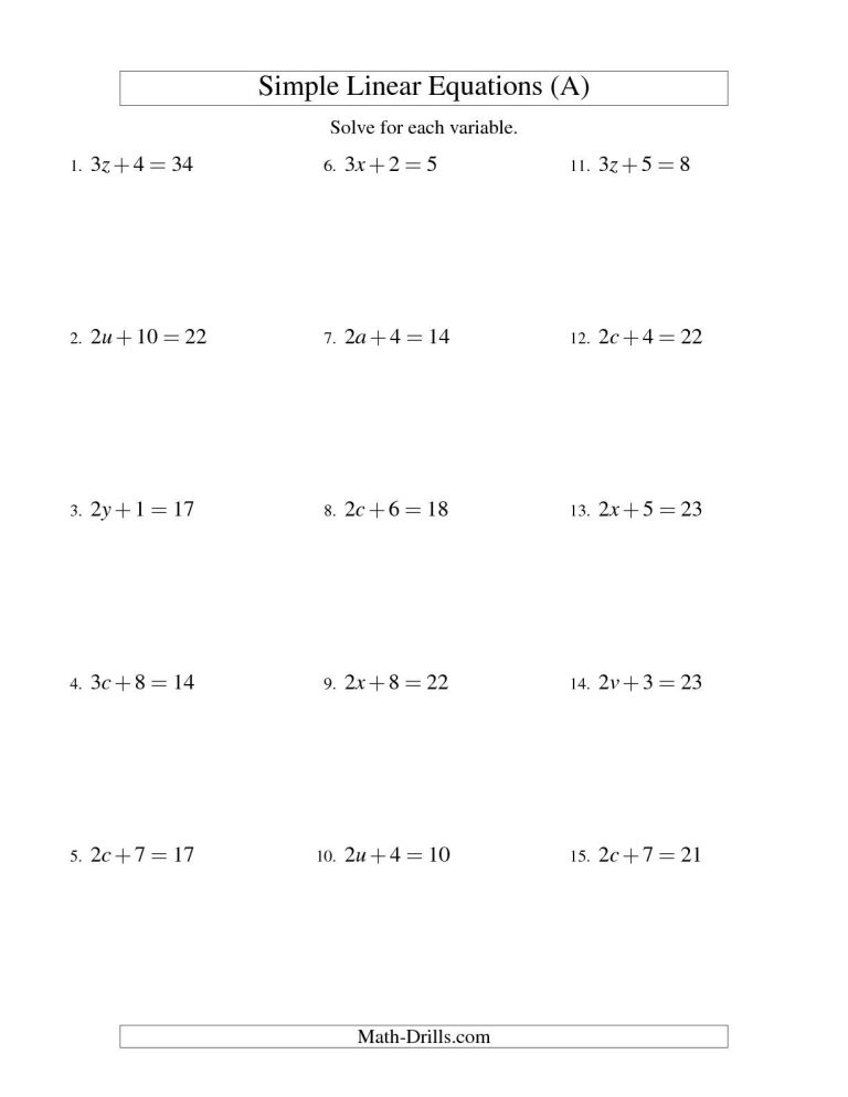 7th Grade Solving Equations Worksheet