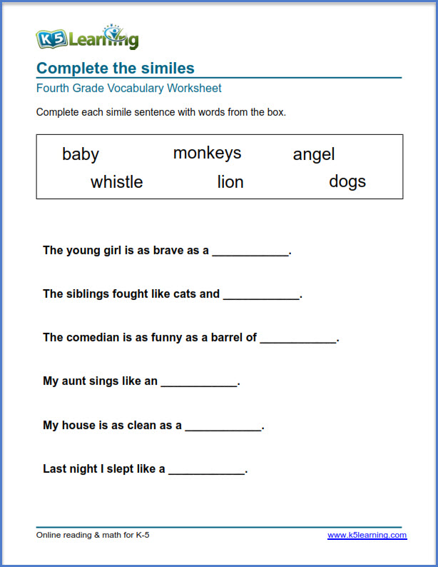 Fourth Grade K5 Learning English Worksheets