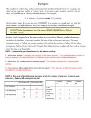 Isotopes Worksheet #1 Answer Key