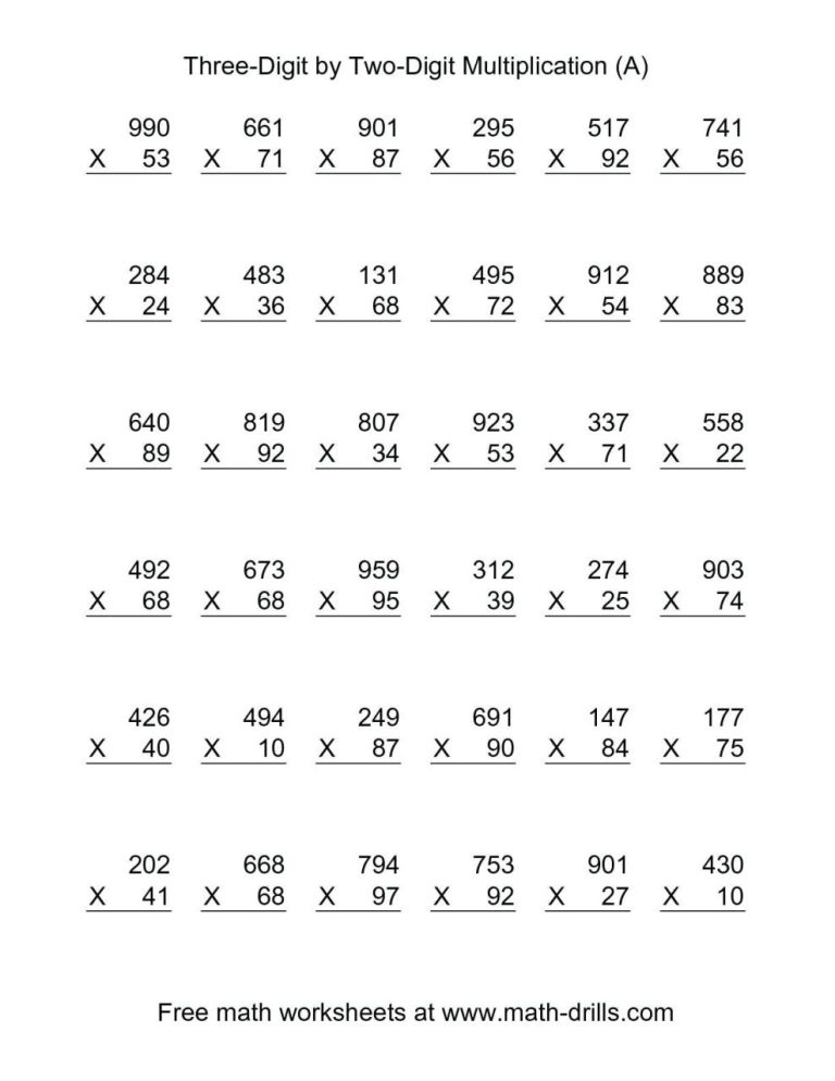 5th Grade Free Double Digit Multiplication Worksheets