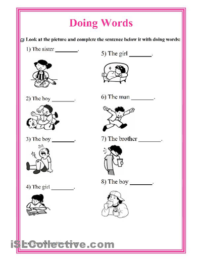 Preschool Action Verbs Worksheet Kindergarten