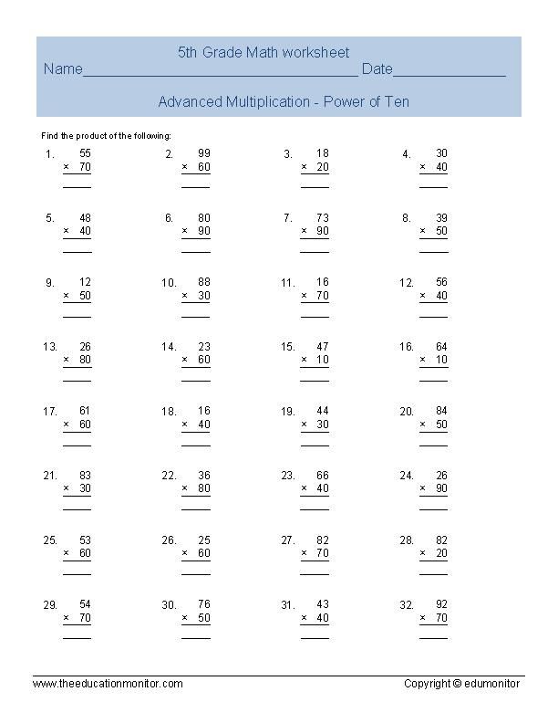 Free Printable Fifth Grade Math Worksheets