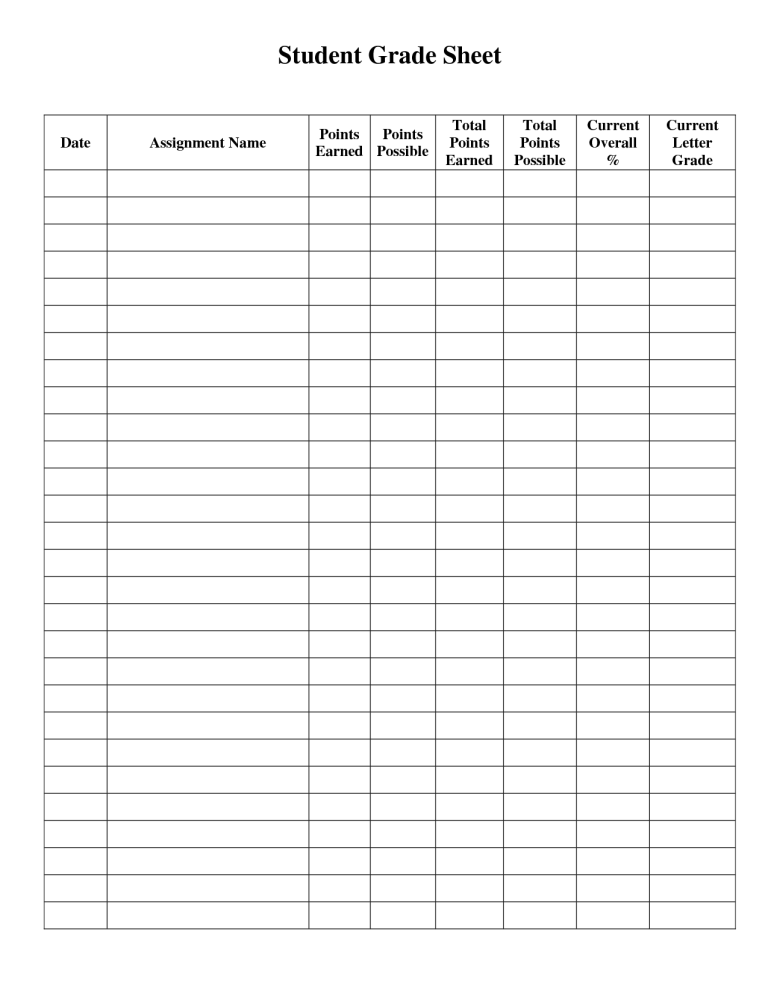 Grading Sheet Template For Teachers