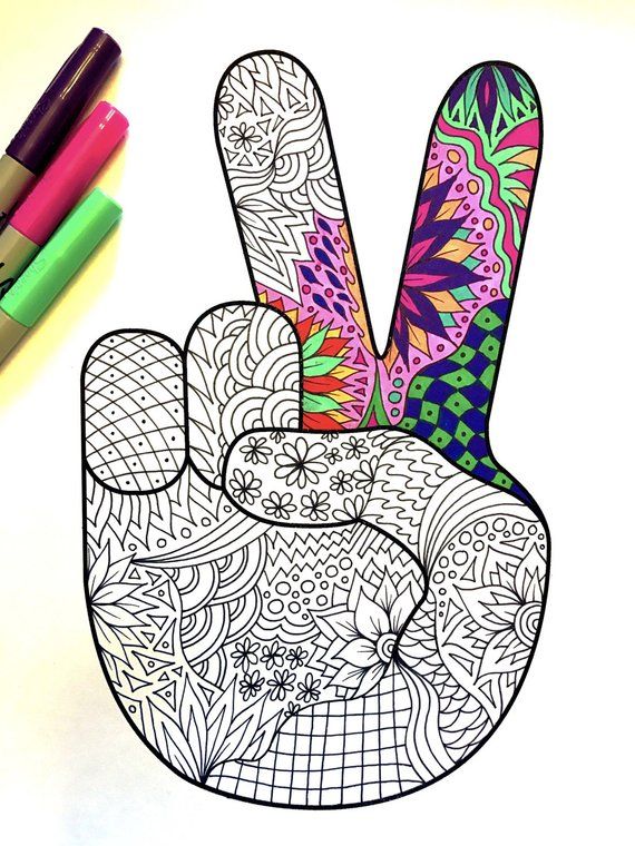 Hand Peace Sign Coloring Pages