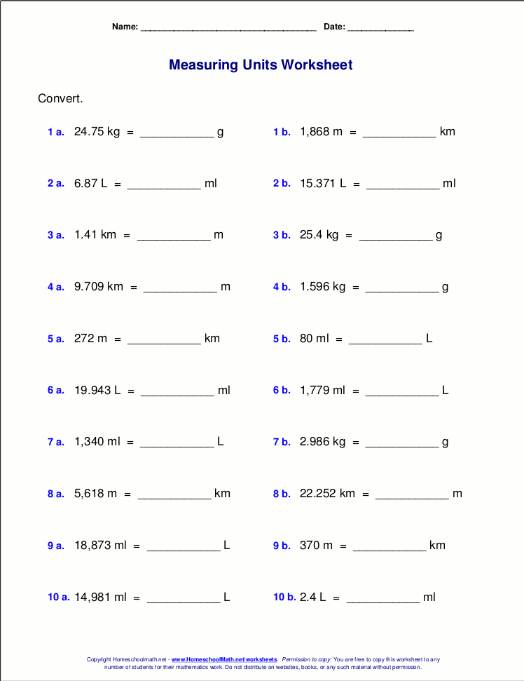 Measuring Units Worksheet Answers 8th Grade