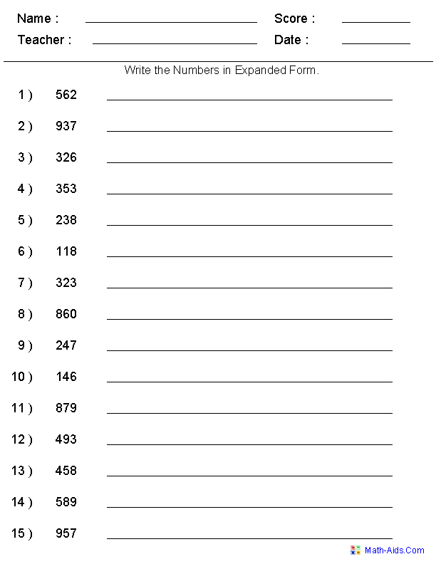 Expanded Form Worksheets 3rd Grade Pdf