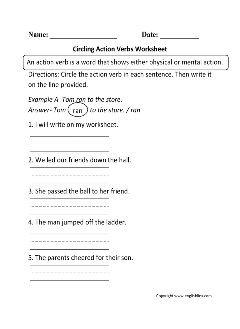 Grade 1 Action Verbs Worksheets For Grade 2