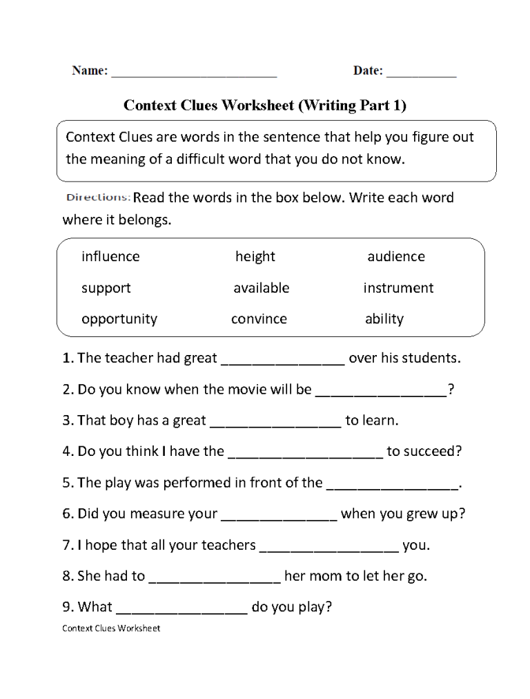 6th Grade Context Clues Worksheets With Answers
