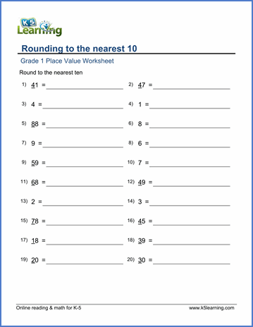 Grade 1 K5 Learning Math Worksheets