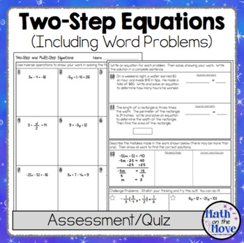 Two Step Equations Word Problems Integers Worksheet Answer Key