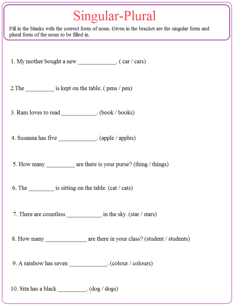 English Language Worksheet For Class 2nd