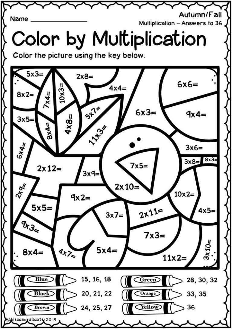 Multiplication Coloring Sheets 3rd Grade