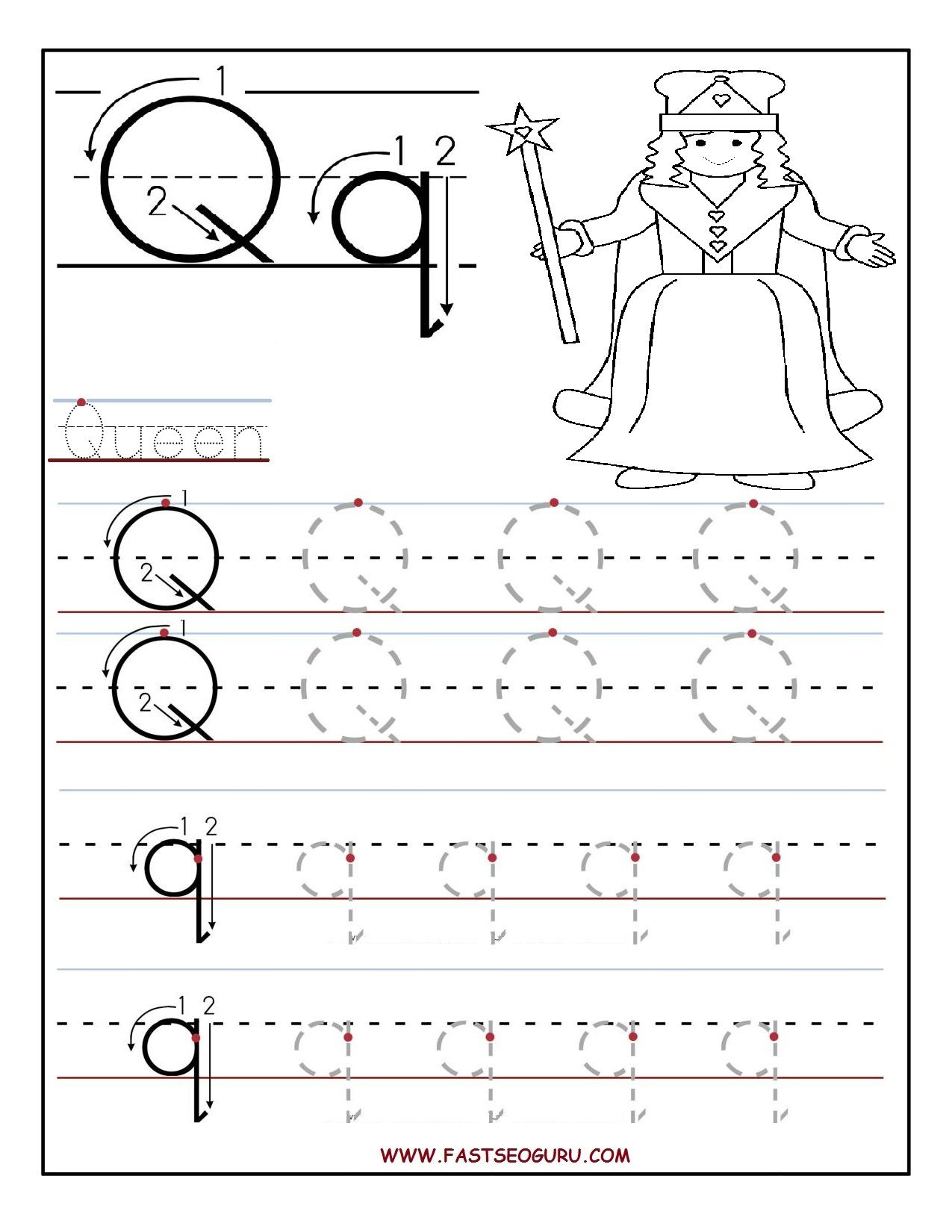 Tracing Letter Q Worksheets For Kindergarten