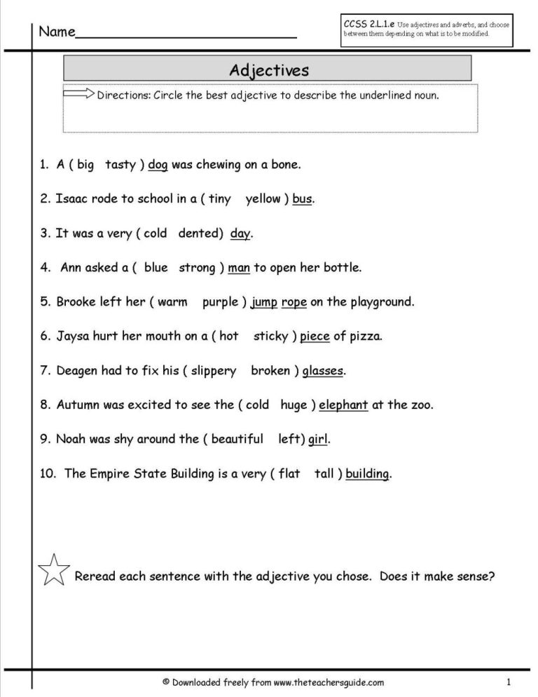 English Language Worksheets For Grade 1