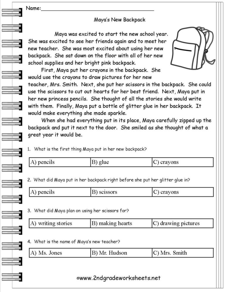 2nd Grade Free Reading Comprehension Worksheets
