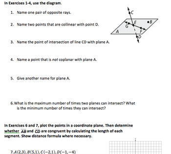 Points Lines And Planes Worksheet Answers Exercise 1