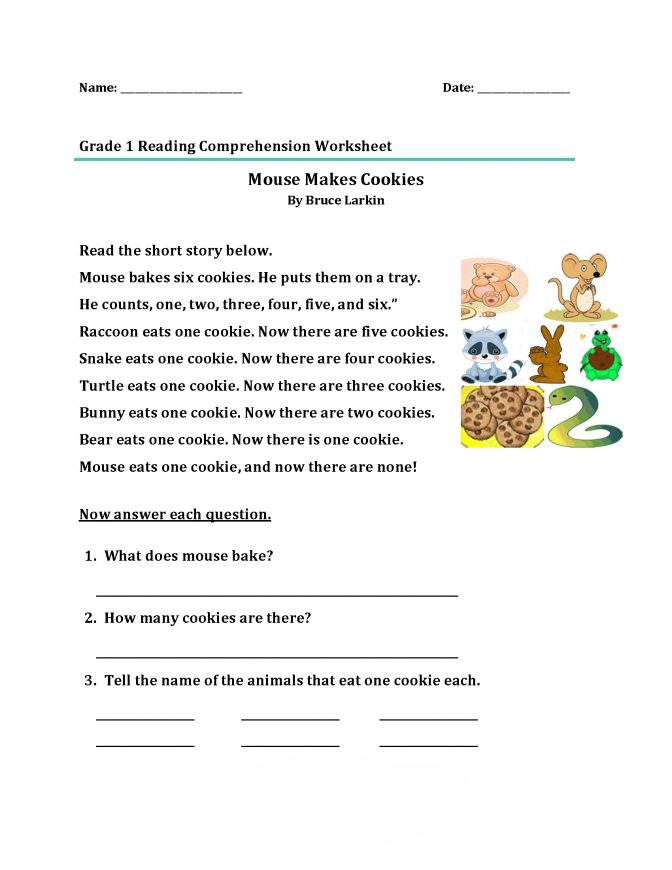 Free Printable Reading Comprehension Grade 1 Worksheets