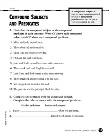 5th Grade Simple Subject And Predicate Worksheets With Answers