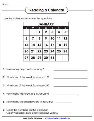 Free Printable Calendar Worksheets Grade 3
