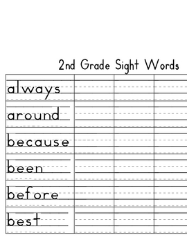 Writing Sheets For 2nd Graders