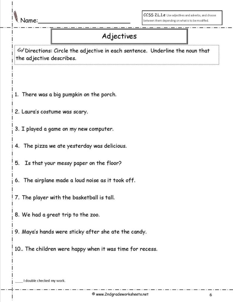 2nd Grade English Grammar Adjectives Worksheets For Grade 2