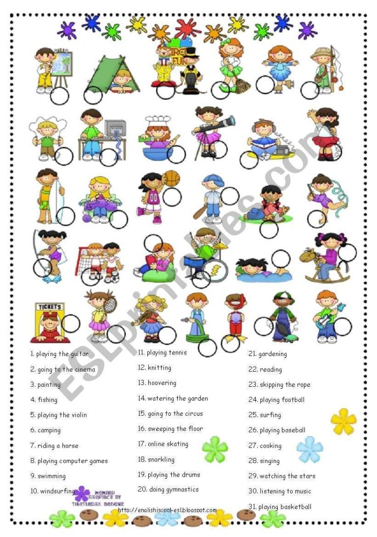 Esl Worksheets Free Time Activities Vocabulary