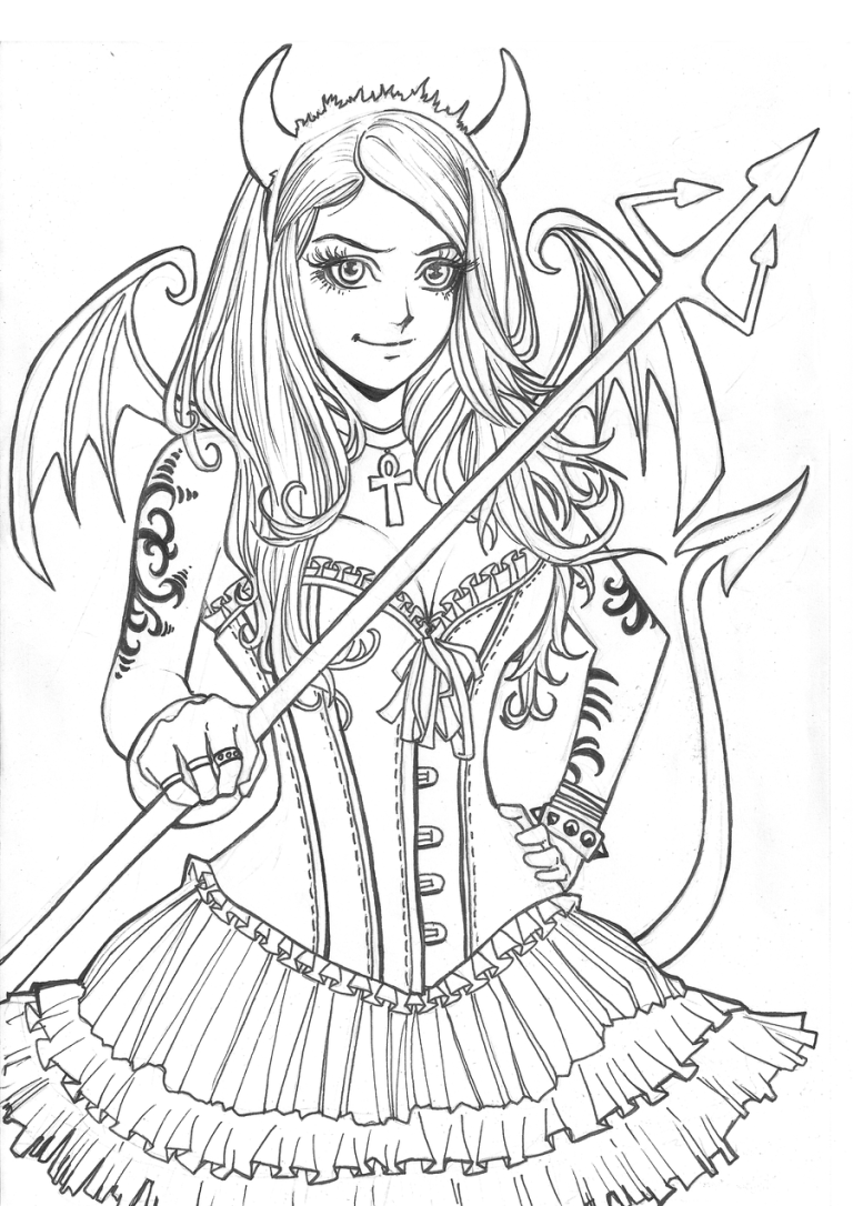 Anime Angel And Devil Coloring Pages