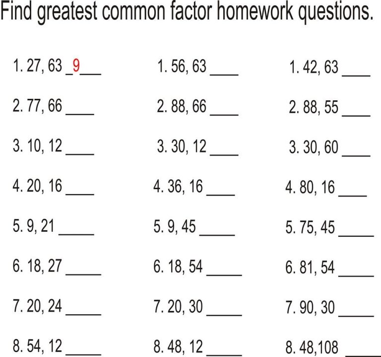 Gcf Worksheets Grade 5 With Answers