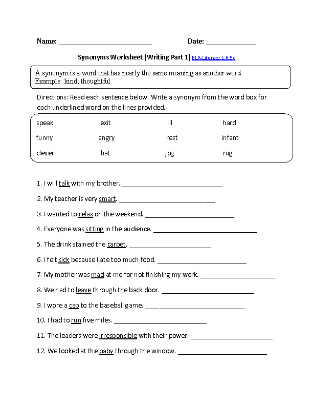 6th Standard English Grade 6 English Worksheets With Answers