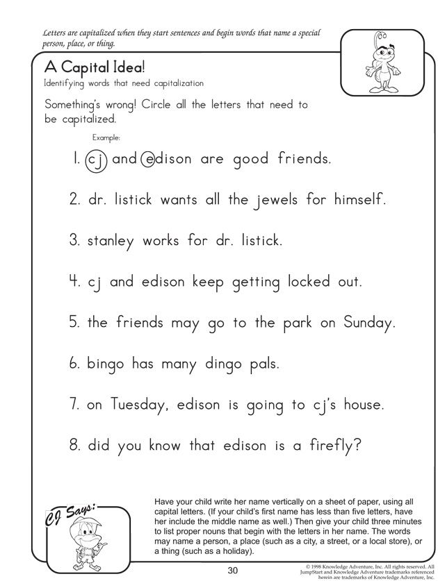 2nd Grade Capital Letters Worksheet