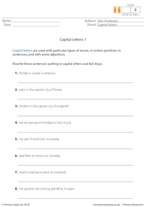 Printable Capital Letters Worksheet Ks2