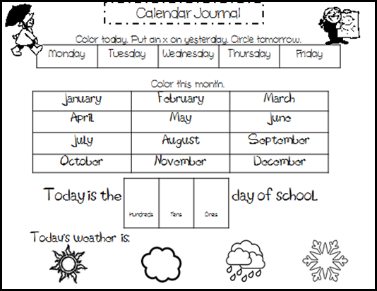 Kindergarten Calendar Worksheets Free
