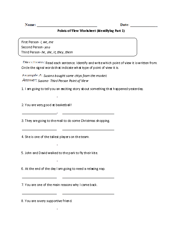 Point Of View Worksheet 12 Answer Key