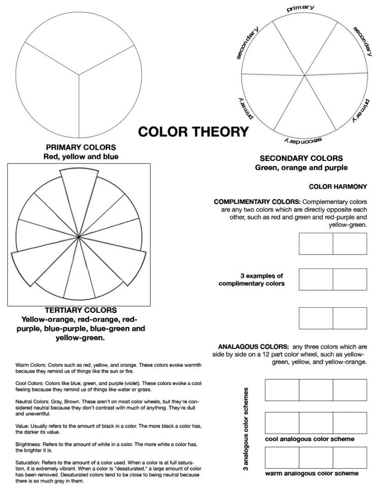 Free Printable Color Theory Worksheet