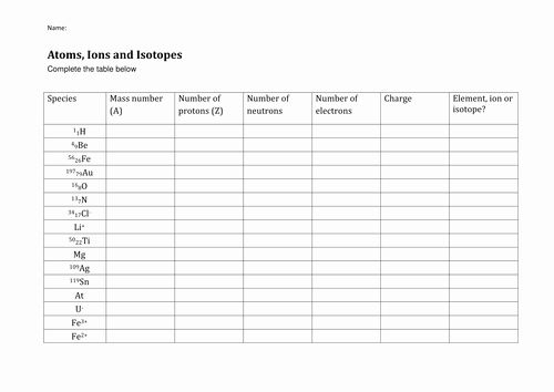 Isotopes And Ions Worksheet Answer Key