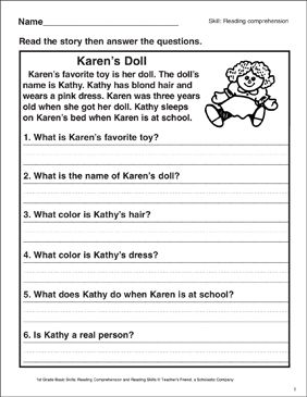 Reading Comprehension Worksheets For 6 Year Olds