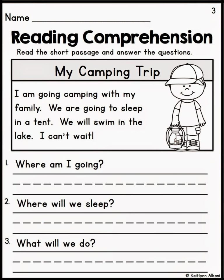 Reading Comprehension Worksheets Kinder