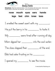 Body Parts Worksheets For Grade 3