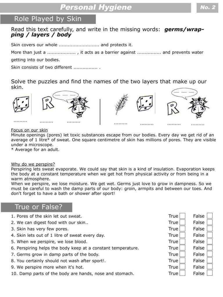 Personal Care Personal Hygiene Worksheets Pdf For Kids'