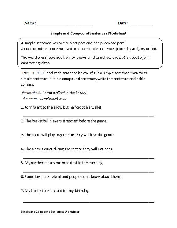 7th Grade Simple Compound And Complex Sentences Worksheet With Answers