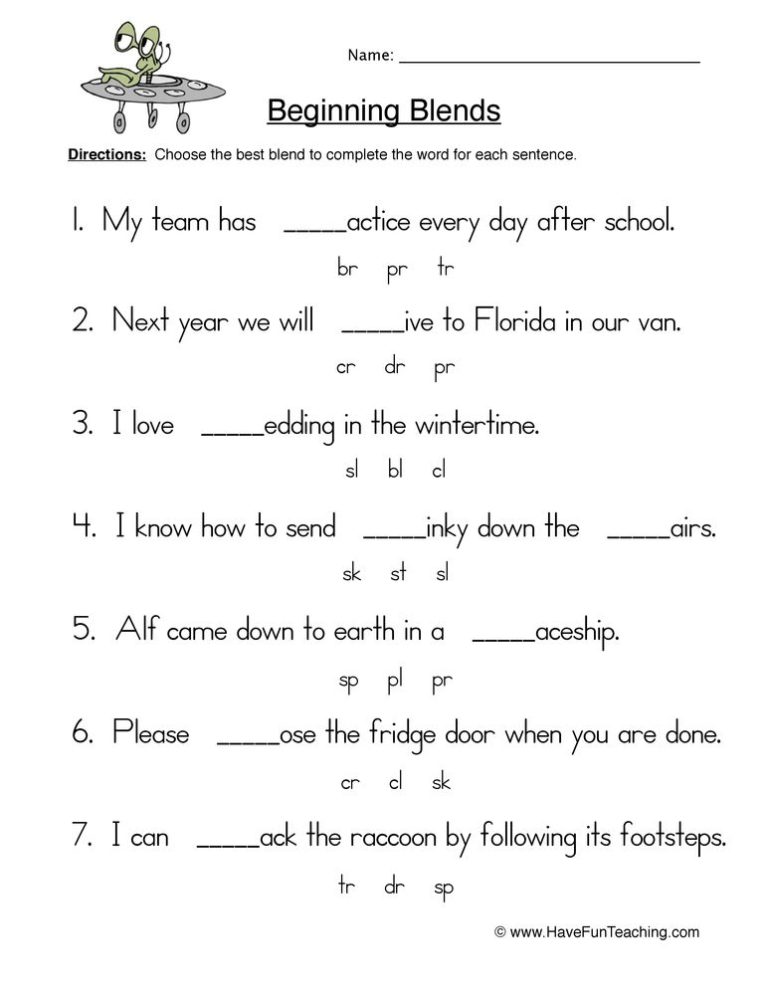 2nd Grade Consonant Blends Worksheets Pdf