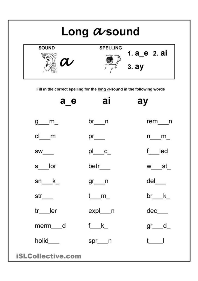 Long E Sound Worksheets For Grade 4
