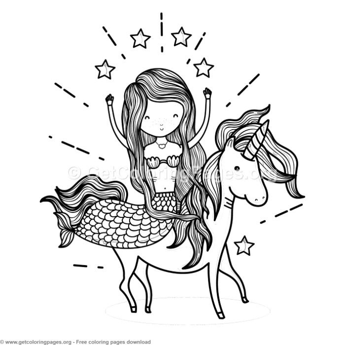 Mermaid Unicorn Coloring Pages Cute