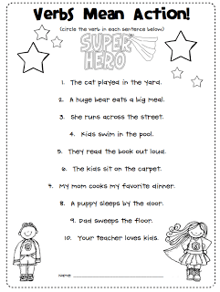 1st Grade Action Words Worksheet For Kindergarten