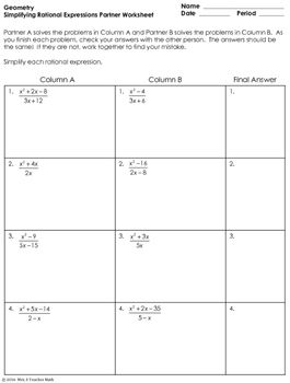 Easy Simplifying Complex Fractions Worksheet
