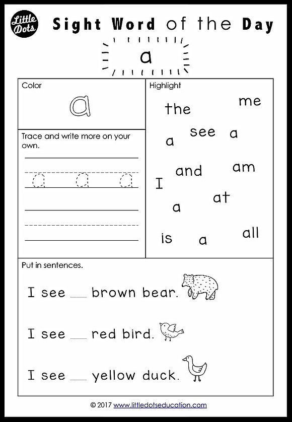 Free Printable Kinder Sight Words Worksheets