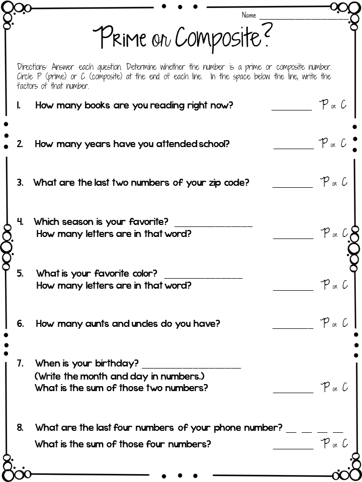 Prime And Composite Numbers Worksheet 4th Grade
