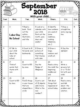 Preschool Homework Calendar Activities
